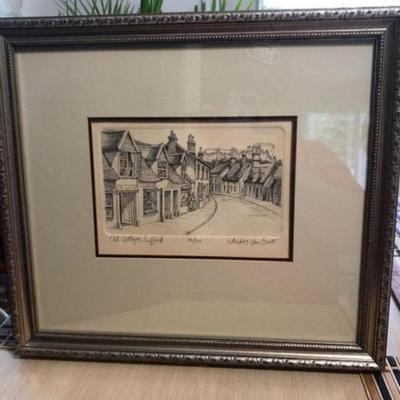 Vintage Van Groat Etching/Engraving Signed & Numbered 186/200 Frame Size 15-1/2” x 18” in VG Condition.