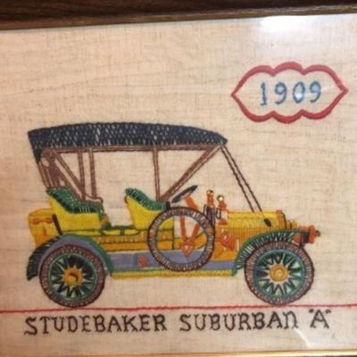 Vintage Needlepoint 1909 Studebaker Suburban A Car Frame Size 13” x 16” in Good Condition.