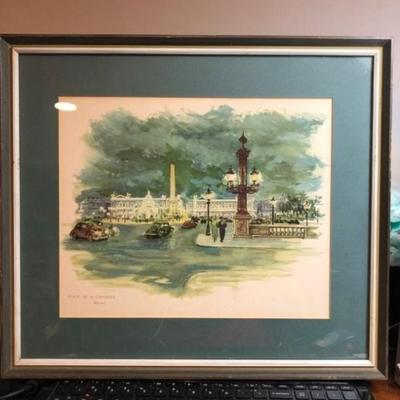 Vintage Rie Pluim Artist Print “Place De La Concorde” Frame Size 15.5” x18”.