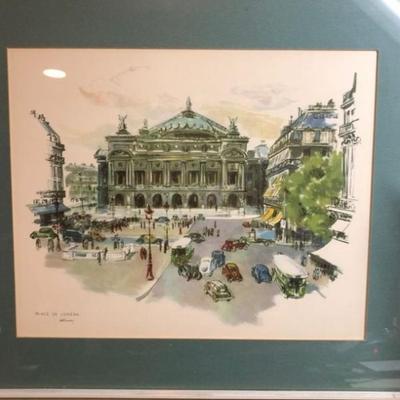 Vintage Rie Pluim Artist Print “Place De LÃ‚’Opera” Frame Size 15.5” x 18”.