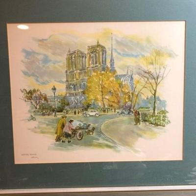 Vintage Rie Pluim Artist Print “NOTRE DAME” Frame Size 15.5” x 18”.