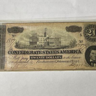 Confederate States of America 1864 $20 Circulated Condition Banknote/Currency as Pictured.