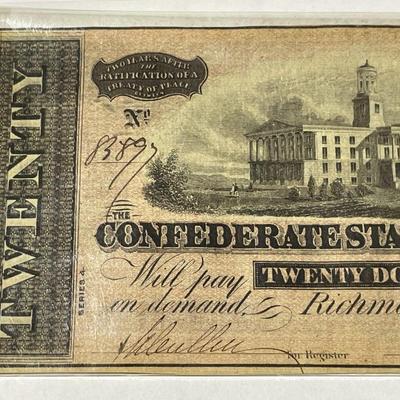 Confederate States of America 1864 $20 Circulated Condition Banknote/Currency as Pictured.