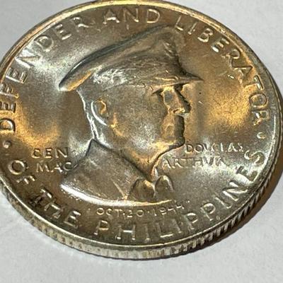 Philippines 1947-S Choice BU Condition Silver 50 Centavos Macarthur Commemorative Coin.
