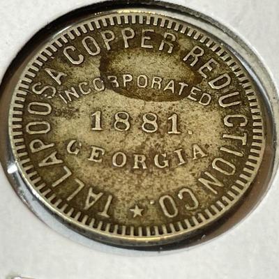 Scarce Tallapoosa Copper Reduction Co. 5c Token, Georgia 1881 in Nice Circulated Condition.