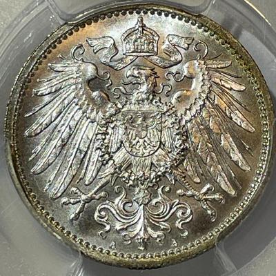 Germany-Empire PCGS Certified 1914-A MS67 1-Mark Silver Superb Blast White Coin.