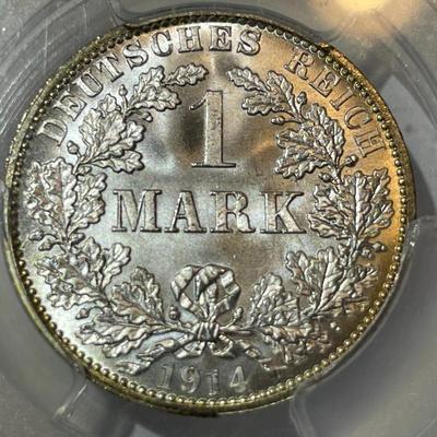 Germany-Empire PCGS Certified 1914-A MS67 1-Mark Silver Superb Blast White Coin.