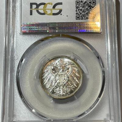 Germany-Empire PCGS Certified 1914-A MS67 1-Mark Silver Superb Blast White Coin.