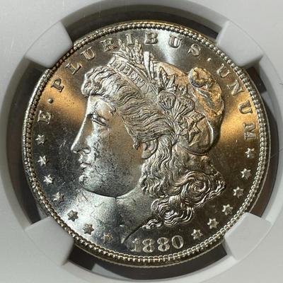 NGC CERTIFIED 1880-S NICE ORIGINAL MS63 GRADED MORGAN SILVER DOLLAR AS PICTURED.