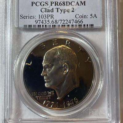 PCGS CERTIFIED 1976-S TYPE-II PROOF68 DEEP CAMEO CLAD EISENHOWER DOLLAR AS PICTURED.