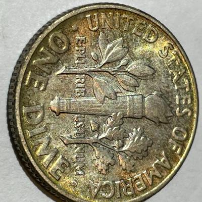 1955-P BU ORIGINAL TONED ROOSEVELT SILVER DIME FOR THE TONED LOVERS.