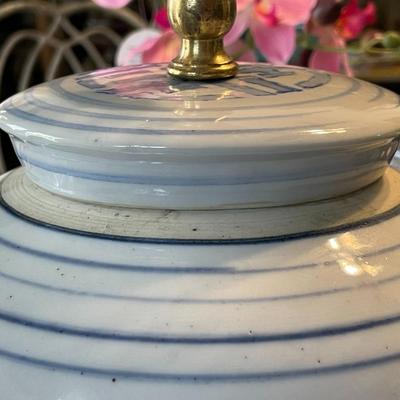 Antique Chinese Double Happiness Blue & White Ceramic Ginger Jar Lamp 12