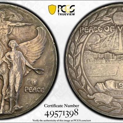 PCGS Certified 1919 AR Medal Johnson-33 Peace of Versailles Silver Medal #58/113 Made Population-1 No Other Silver Medal Graded!