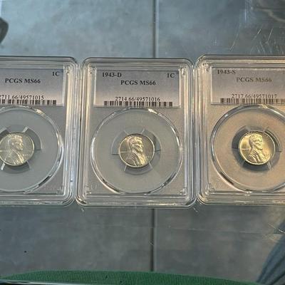 PCGS Certified 1943-P/D/S Graded MS66 Set of Steel/Zinc Lincoln Cents the Best Set I Ever Seen.