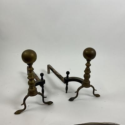 Lot 1045 Pair of Vintage Cast Iron Footed Ball Andirons