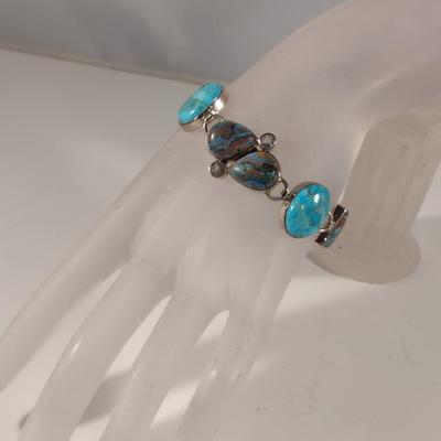 Arya Sterling Silver and Multi-Stone Toggle Bracelet - Approx 9" and (T15)