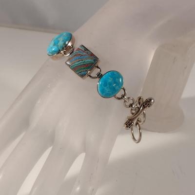 Arya Sterling Silver and Multi-Stone Toggle Bracelet - Approx 9" and (T15)