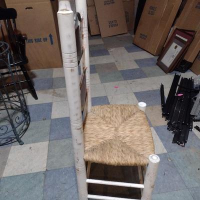 Vintage Rush Seat Ladder Back Chair with Metal Watermelon Art