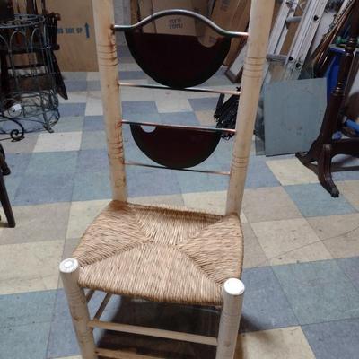 Vintage Rush Seat Ladder Back Chair with Metal Watermelon Art