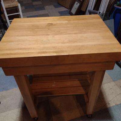 Solid Wood Butcher Block Table Kitchen Island on Castors