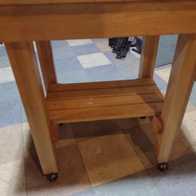 Solid Wood Butcher Block Table Kitchen Island on Castors