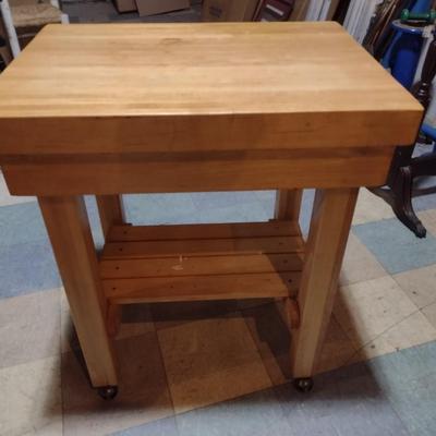 Solid Wood Butcher Block Table Kitchen Island on Castors