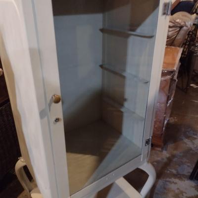 Metal Apothecary Cabinet with Cabriole Legs and Glass Front Door
