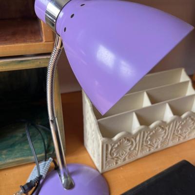 L38- Purple lamp & office supplies