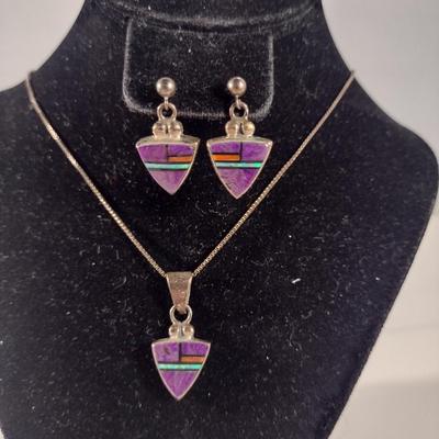 Inlaid Stone Pendant and Earring Set (T21)