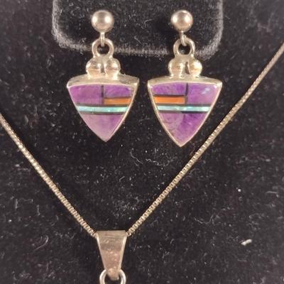 Inlaid Stone Pendant and Earring Set (T21)
