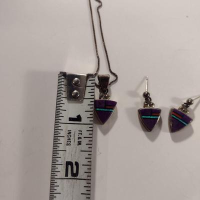 Inlaid Stone Pendant and Earring Set (T21)