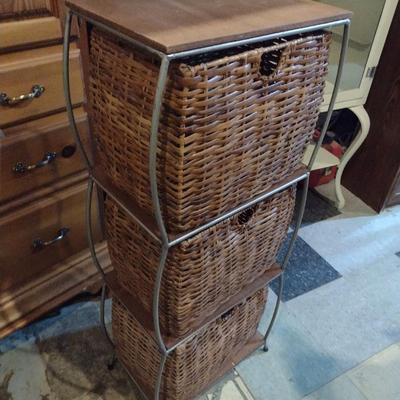 Wicker Basket Three Compartment Filing or Storage Tower
