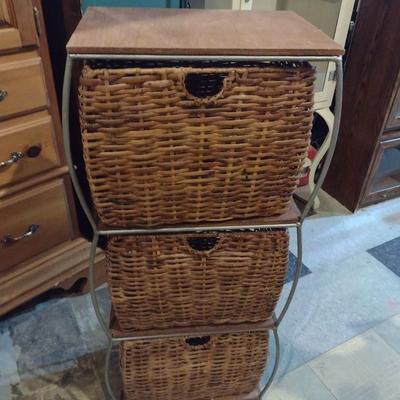 Wicker Basket Three Compartment Filing or Storage Tower