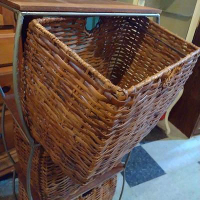 Wicker Basket Three Compartment Filing or Storage Tower
