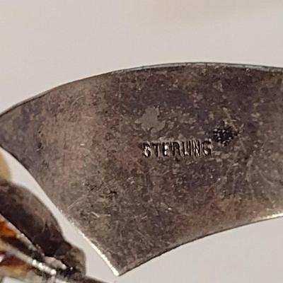 Vintage Sterling Silver. Stone, and Faux Pearl Brooch (D4)