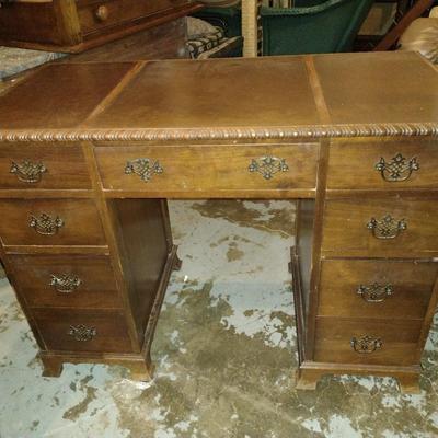 Knee Hole Office Desk with Leather Writing Surface