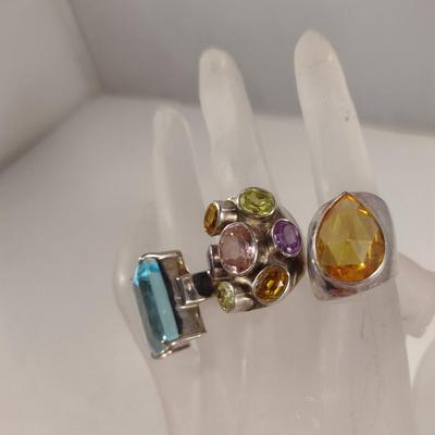 Collection of Sterling Silver and Stone Rings- Approx 34.6 Grams Total Weight (D5)