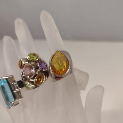Collection of Sterling Silver and Stone Rings- Approx 34.6 Grams Total Weight (D5)
