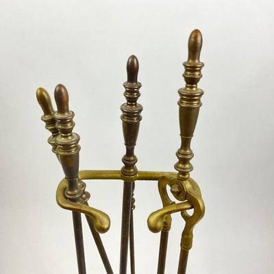 Lot 1041 Brass Fireplace Tools w/ Stand by Howes Boston