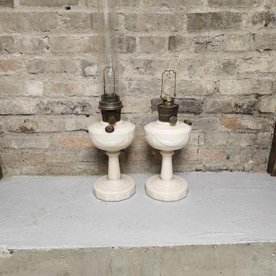 Pair of antique Lincoln Drape kerosene lamps