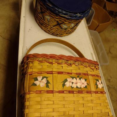 Pair of Hand Woven Baskets with Hand Painted Floral Designs