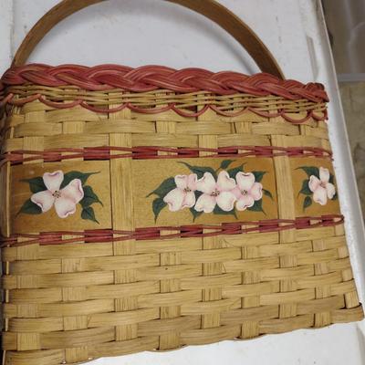Pair of Hand Woven Baskets with Hand Painted Floral Designs