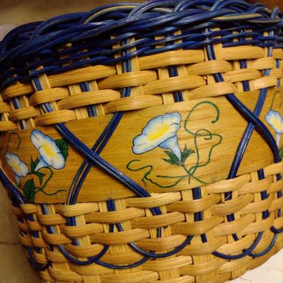 Pair of Hand Woven Baskets with Hand Painted Floral Designs