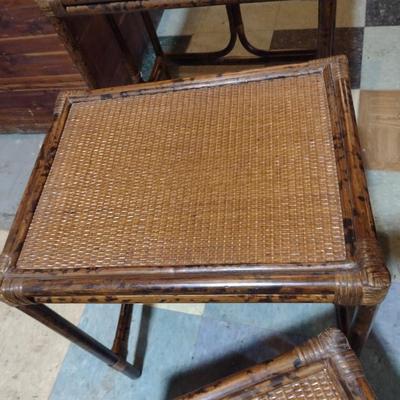 Rattan Three Piece Nesting Table Set