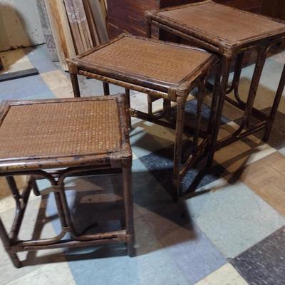 Rattan Three Piece Nesting Table Set