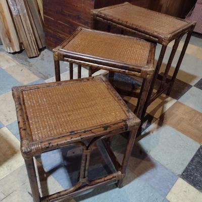 Rattan Three Piece Nesting Table Set