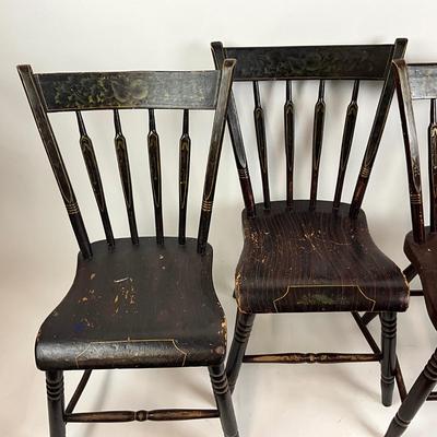 Lot 1044 Four Antique Hitchcock Style Plank Bottom Chairs