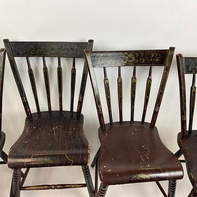 Lot 1044 Four Antique Hitchcock Style Plank Bottom Chairs