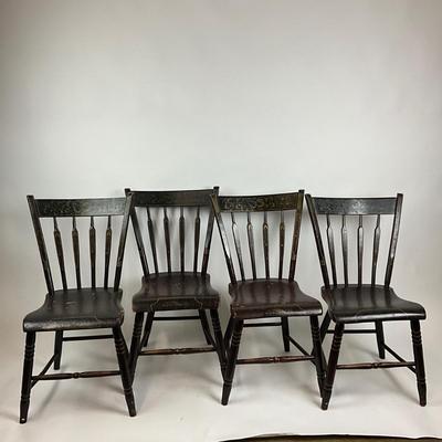 Lot 1044 Four Antique Hitchcock Style Plank Bottom Chairs