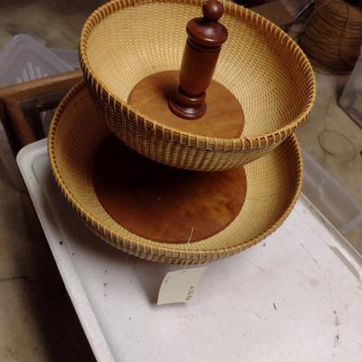 Hand Woven Two Bowl Pedestal Basket